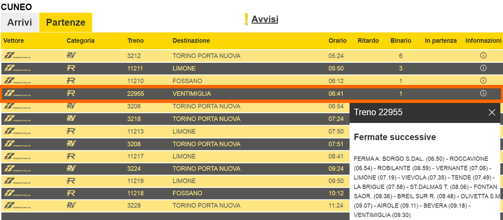 Primo treno in partenza da Cuneo per Ventimiglia il 22 dicembre 2021.