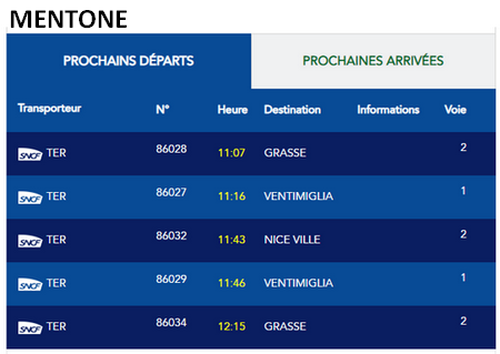 Mentone monitor partenze treni